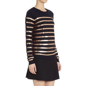 Barneys NY - Sequin Striped Cotton/Cashmere Crewneck Sweater